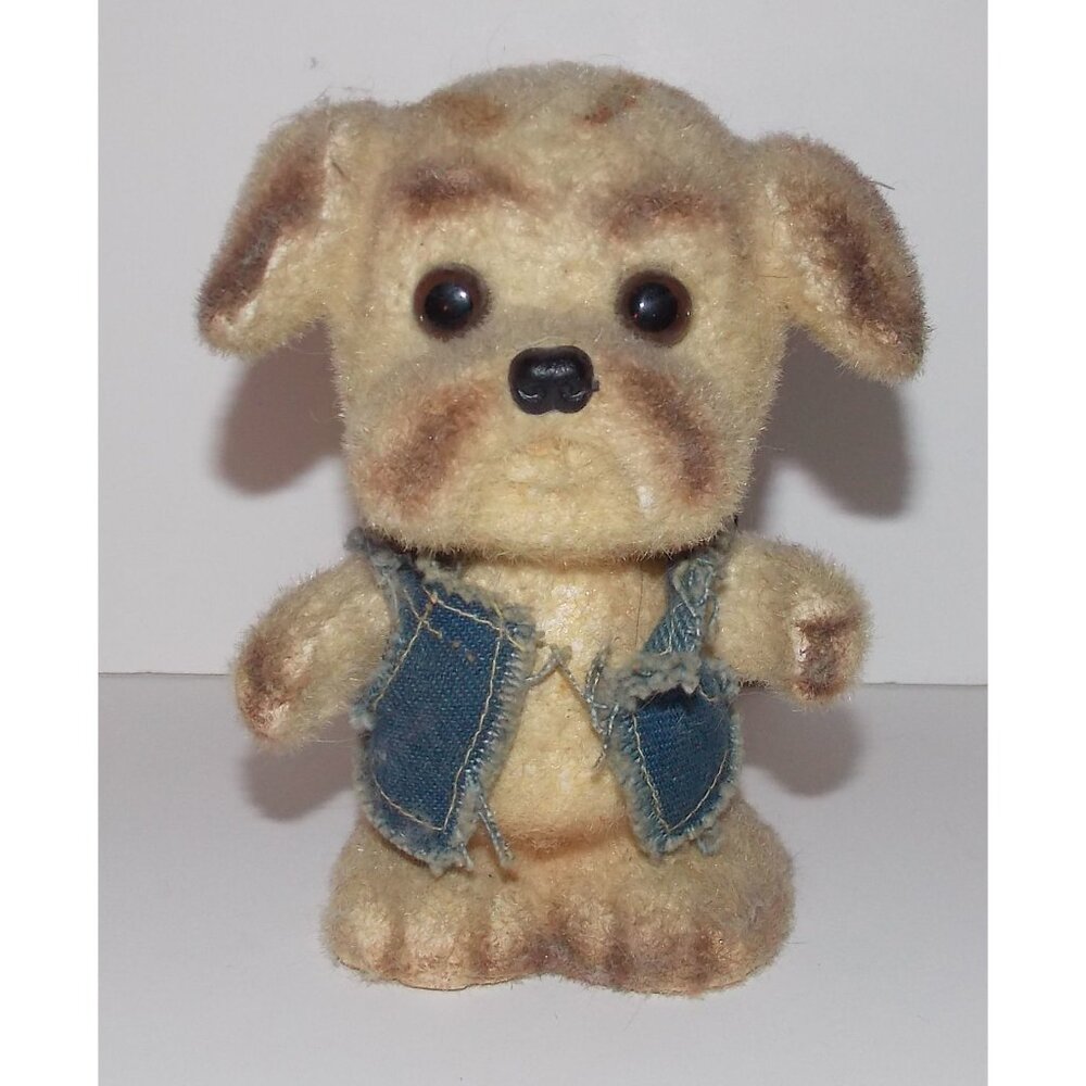 Vintage Dog in a Vest Piggy Bank 5in Tall Fuzzy Ceramic Rare Puppy Coins